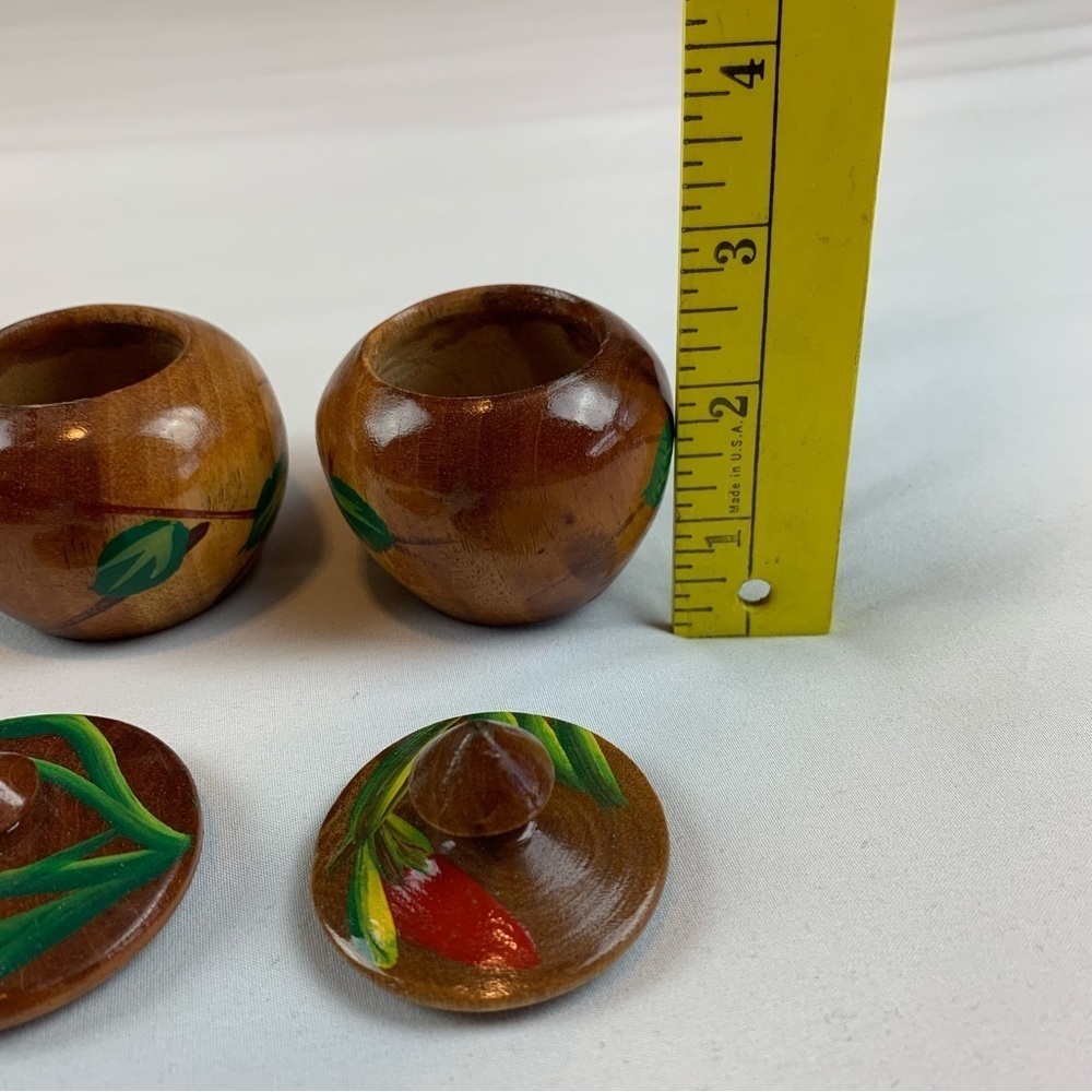(2) Decorative Hand-Carved/Painted Turned Wood Bowls w/ Finial Knob Lids - Picture 5 of 10